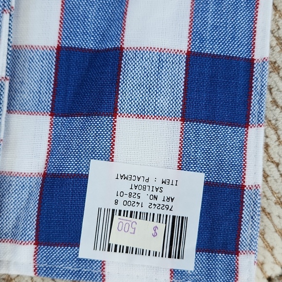 Blue and White Checkered Placemats with Sailboat Design, 5 All New 19 X 13 - Picture 3 of 3
